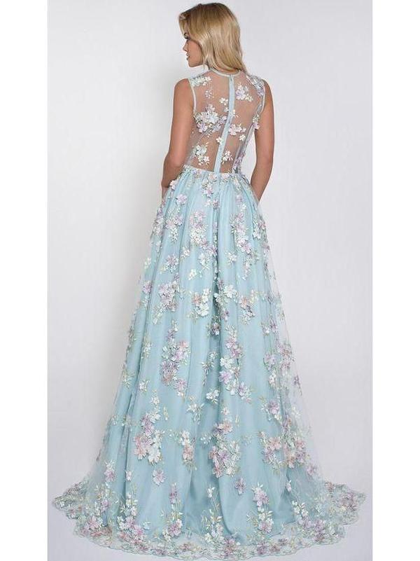 Sky Blue Floral Prom Dresses See ...